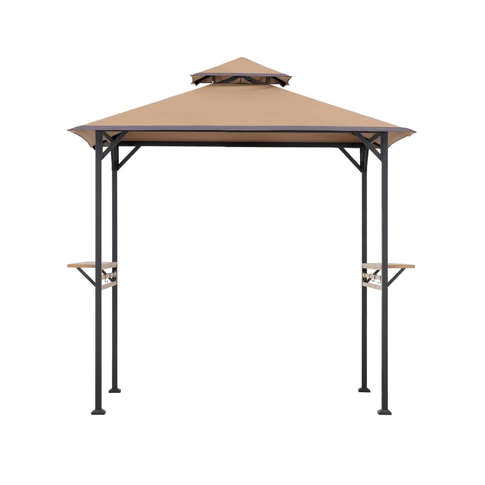 Mazonvintage Outdoor Patio 5x8 Khaki 2-Tier Steel Backyard Soft Top Grill Gazebo with Bar Shelves and Hooks