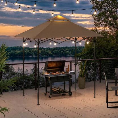 Mazonvintage 5x8 Pop up Grill Gazebo with Magnetic LED Light and Carrying Bag - Brown