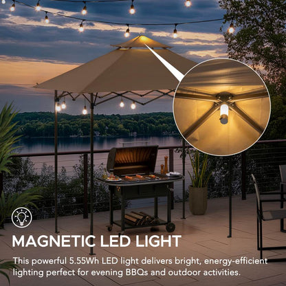 Mazonvintage 5x8 Pop up Grill Gazebo with Magnetic LED Light and Carrying Bag - Brown
