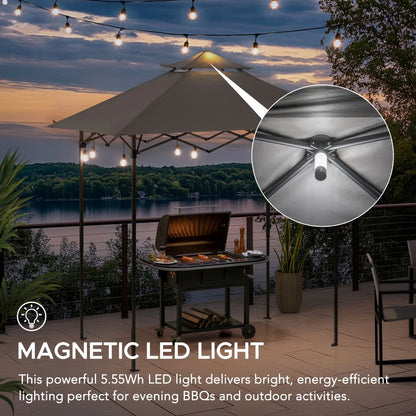 Mazonvintage 5x8 Pop up Grill Gazebo with Magnetic LED Light and Carrying Bag - Gray