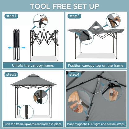Mazonvintage 5x8 Pop up Grill Gazebo with Magnetic LED Light and Carrying Bag - Gray
