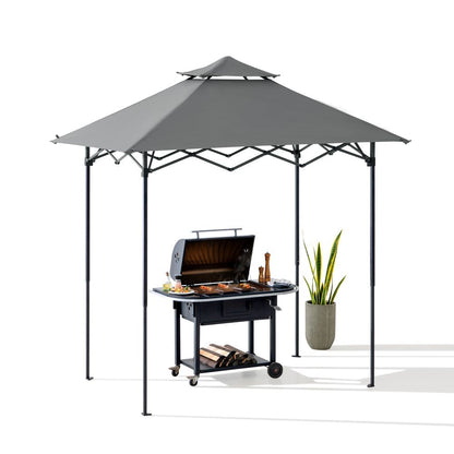 Mazonvintage 5x8 Pop up Grill Gazebo with Magnetic LED Light and Carrying Bag - Gray