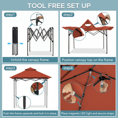Mazonvintage 5x8 Pop up Grill Gazebo with Magnetic LED Light and Carrying Bag - Red