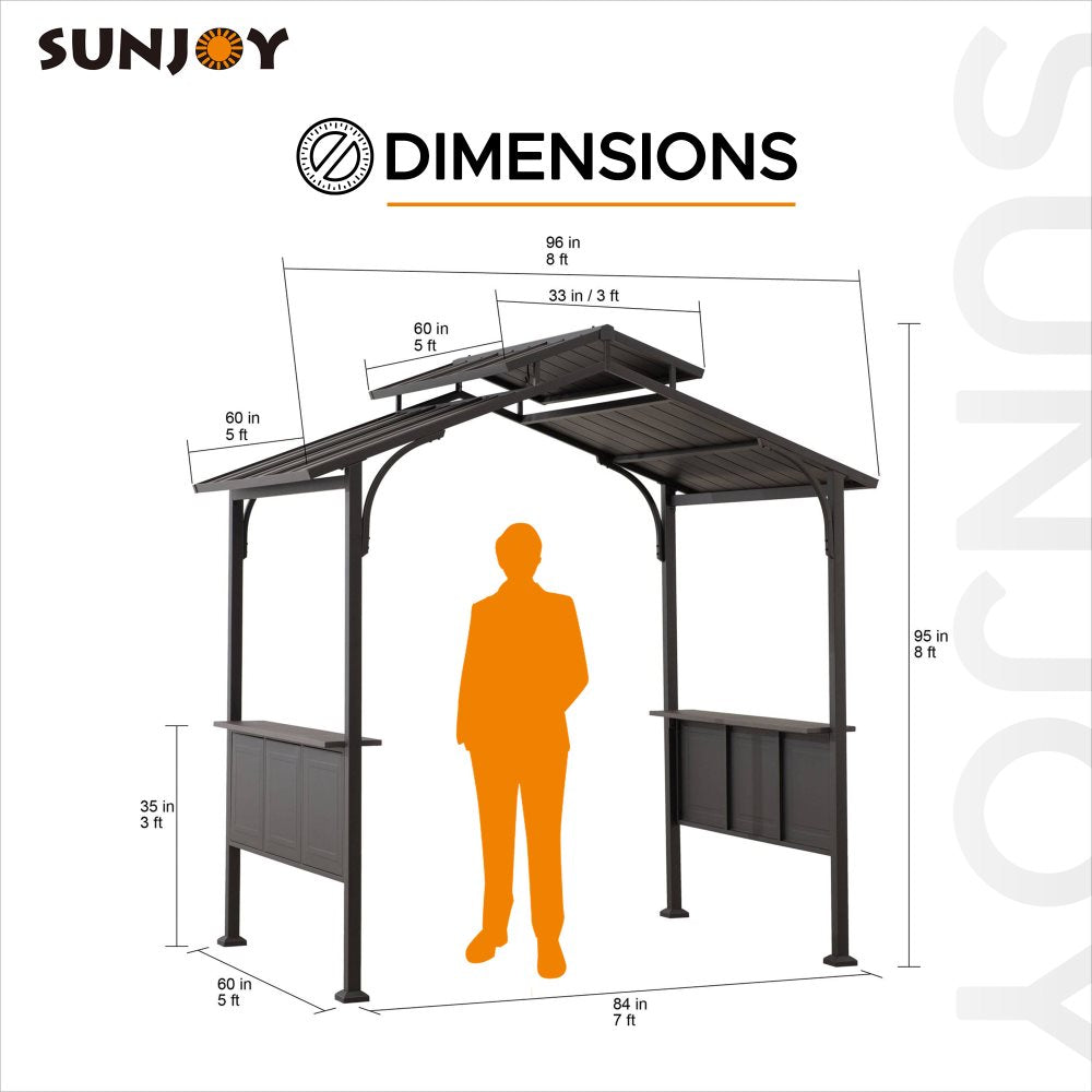 Mazonvintage 5x8 Backyard Hardtop Grill Gazebo with Ceiling Hook and Bar Shelves