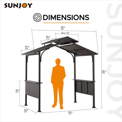 Mazonvintage 5x8 Backyard Hardtop Grill Gazebo with Ceiling Hook and Bar Shelves