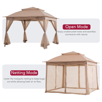 Mazonvintage 11x11 Pop Up Gazebo Tent with Netting and Carry Bag - Khaki