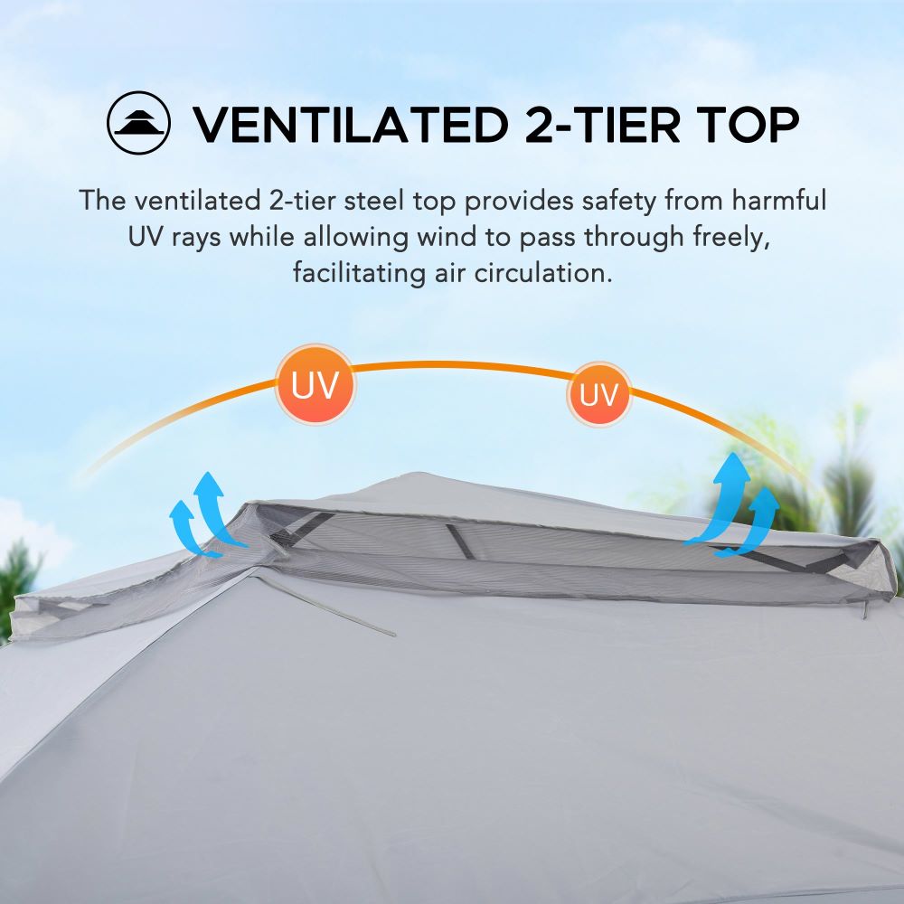 Mazonvintage 11x11 Pop Up Gazebo Tent with Netting and Carry Bag - Light Gray