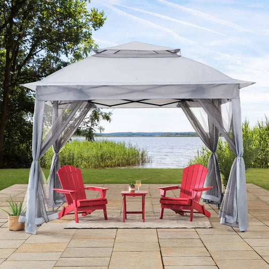 Mazonvintage 11x11 Pop Up Gazebo Tent with Netting and Carry Bag - Light Gray
