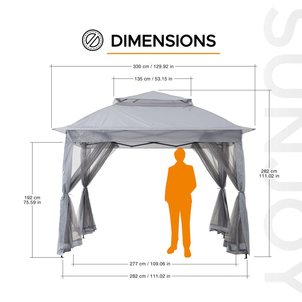 Mazonvintage 11x11 Pop Up Gazebo Tent with Netting and Carry Bag - Light Gray