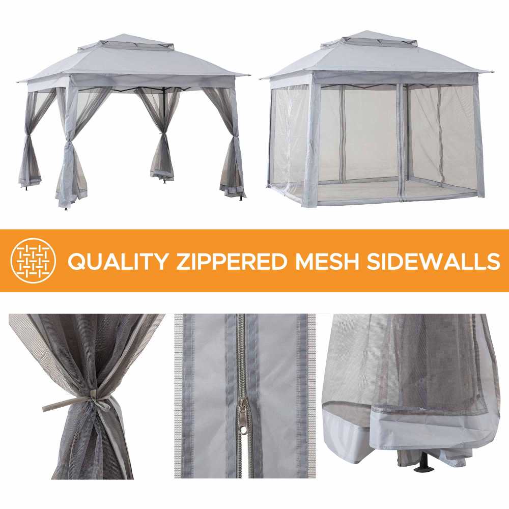 Mazonvintage 11x11 Pop Up Gazebo Tent with Netting and Carry Bag - Light Gray