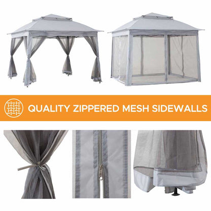 Mazonvintage 11x11 Pop Up Gazebo Tent with Netting and Carry Bag - Light Gray