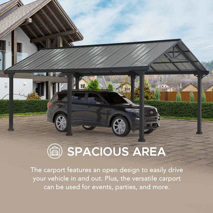 Mazonvintage 12x20 Metal Carport Gable Roof Gazebo with 2 Ceiling Hooks