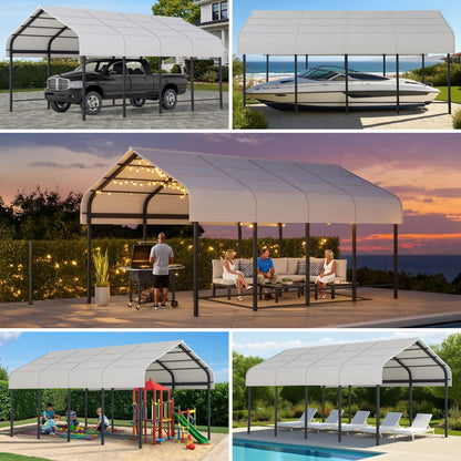 Mazonvintage 12x20 Heavy Duty Metal Carport Gazebo with Ceiling Hook