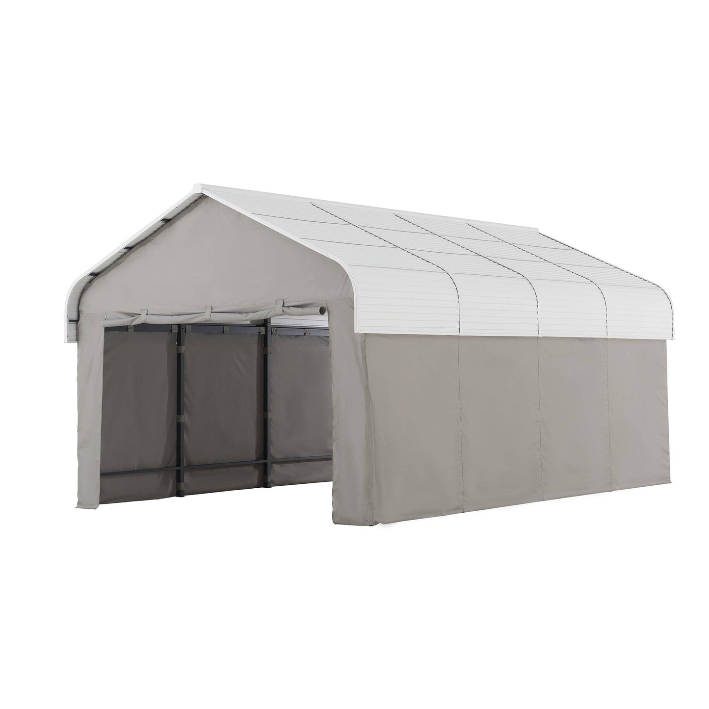 Mazonvintage 12x20 Enclosed Carport Kit Metal Roof Gazebo with Fabric Cover