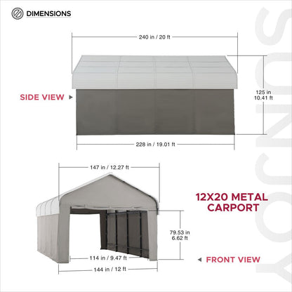 Mazonvintage 12x20 Enclosed Carport Kit Metal Roof Gazebo with Fabric Cover
