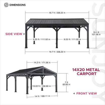 Mazonvintage 20x14 Steel Carport Sturdy Gazebo with 2 Ceiling Hooks