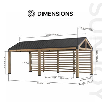 MazonvintageNewville 10x20 Wood Carport with Privacy Wall and Rain Gutter