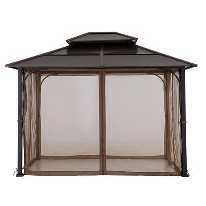 Mazonvintage 10x12 Cedar Wood Gazebo with Galvanized Steel Roof, LED String Lights & Mosquito Netting - Black