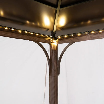 Mazonvintage 10x12 Cedar Wood Gazebo with Galvanized Steel Roof, LED String Lights & Mosquito Netting - Black