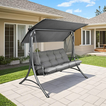 Mazonvintage3-Seat Italian-Made Patio Swing Chair with Adjustable Canopy and 4" Cushions – Gray