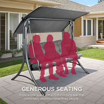 Mazonvintage3-Seat Italian-Made Patio Swing Chair with Adjustable Canopy and 4" Cushions – Gray