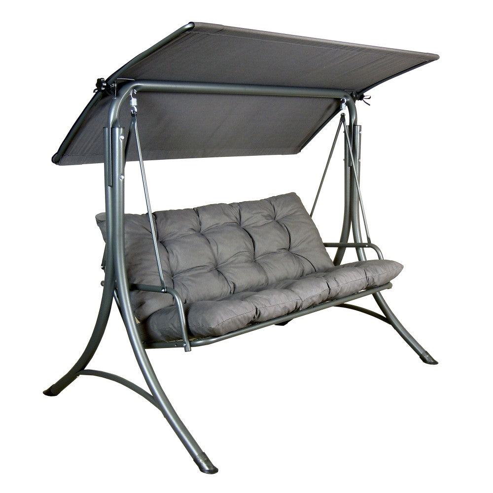 Mazonvintage3-Seat Italian-Made Patio Swing Chair with Adjustable Canopy and 4" Cushions – Gray
