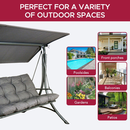 Mazonvintage3-Seat Italian-Made Patio Swing Chair with Adjustable Canopy and 4" Cushions – Gray