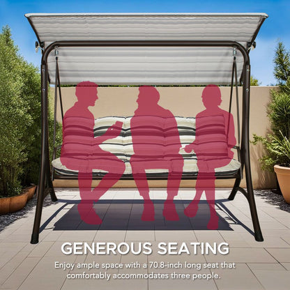 Mazonvintage3-Seat Italian-Made Patio Swing Chair with Adjustable Canopy and 4" Cushions – Stripe