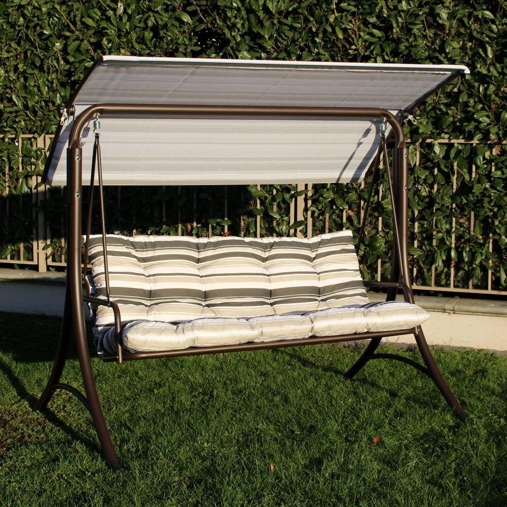 Mazonvintage3-Seat Italian-Made Patio Swing Chair with Adjustable Canopy and 4" Cushions – Stripe