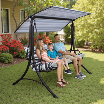 Mazonvintage3-Seat Italian-Made Patio Swing Chair with Adjustable Canopy and 4" Cushions – Stripe