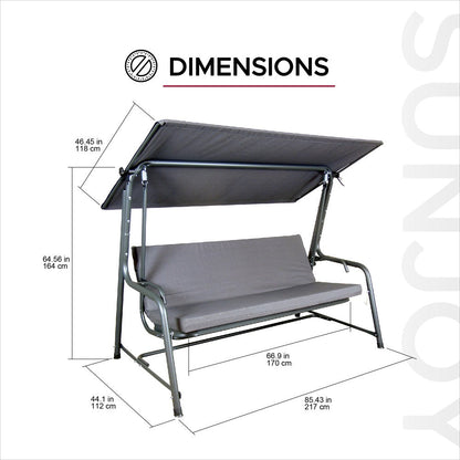 Mazonvintage4-Seat Italian-Made Patio Swing Chair / Bed with Adjustable Canopy and Cushions – Gray