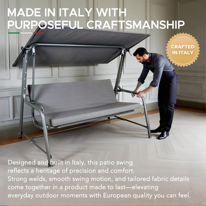 Mazonvintage4-Seat Italian-Made Patio Swing Chair / Bed with Adjustable Canopy and Cushions – Gray