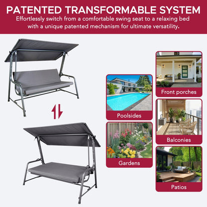 Mazonvintage4-Seat Italian-Made Patio Swing Chair / Bed with Adjustable Canopy and Cushions – Gray