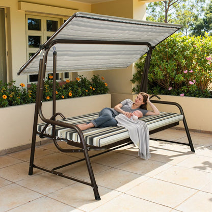 Mazonvintage 4-Seat Italian-Made Patio Swing Chair / Bed with Adjustable Canopy and Cushions – Stripe