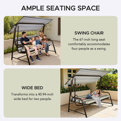 Mazonvintage 4-Seat Italian-Made Patio Swing Chair / Bed with Adjustable Canopy and Cushions – Stripe
