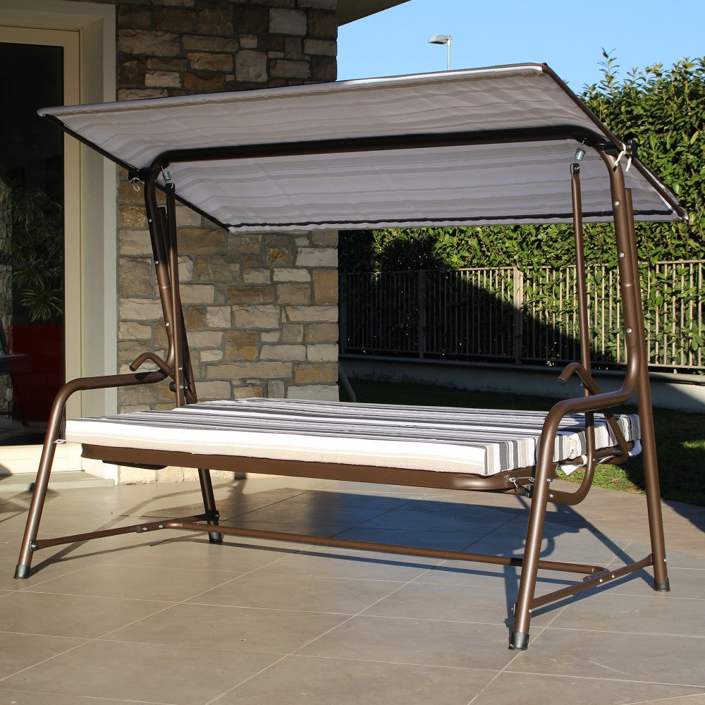 Mazonvintage 4-Seat Italian-Made Patio Swing Chair / Bed with Adjustable Canopy and Cushions – Stripe