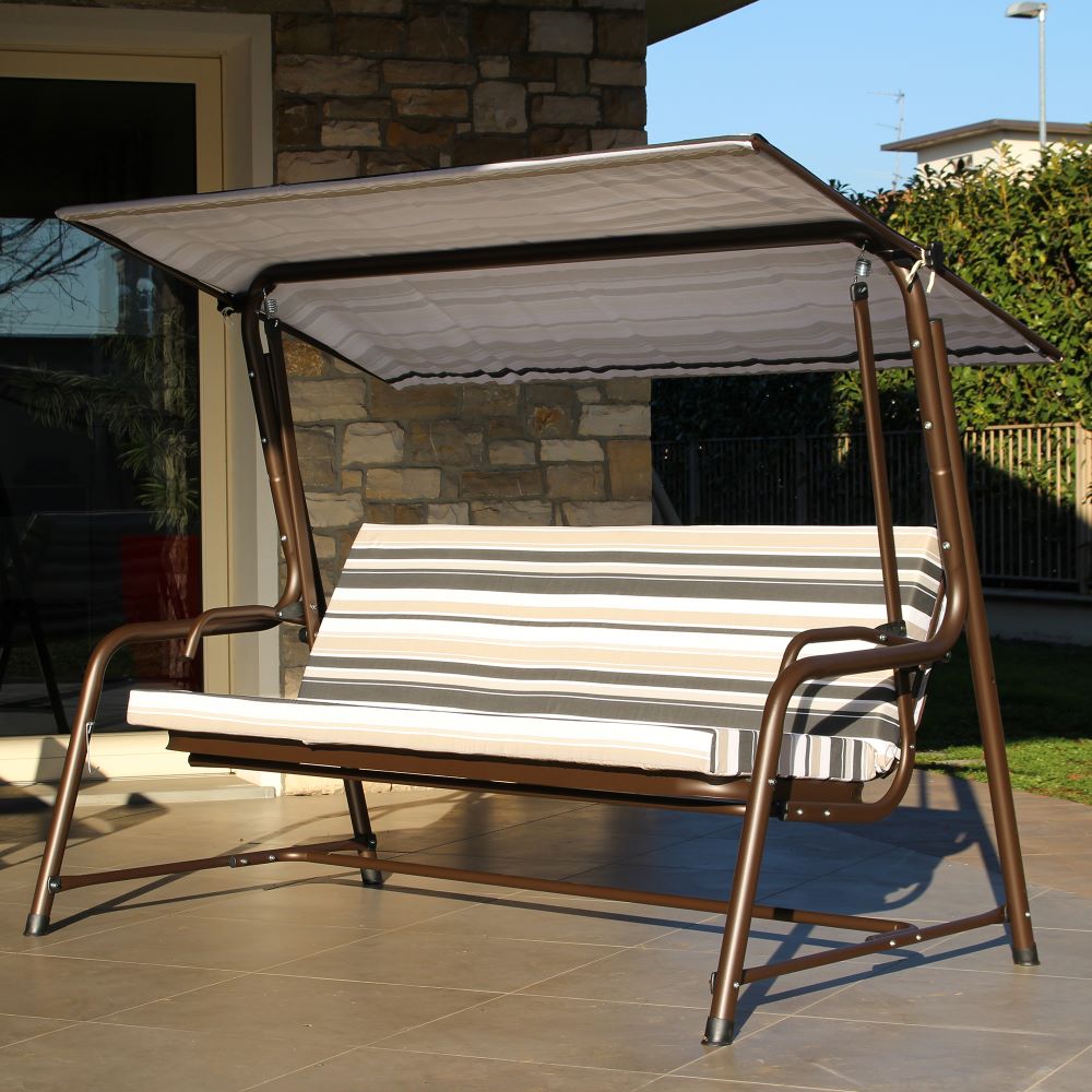 Mazonvintage 4-Seat Italian-Made Patio Swing Chair / Bed with Adjustable Canopy and Cushions – Stripe