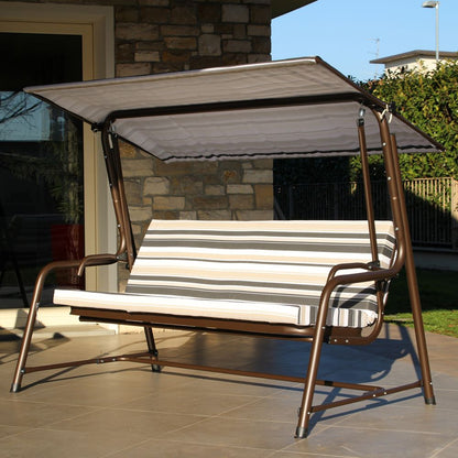 Mazonvintage 4-Seat Italian-Made Patio Swing Chair / Bed with Adjustable Canopy and Cushions – Stripe