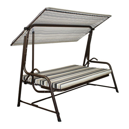 Mazonvintage 4-Seat Italian-Made Patio Swing Chair / Bed with Adjustable Canopy and Cushions – Stripe
