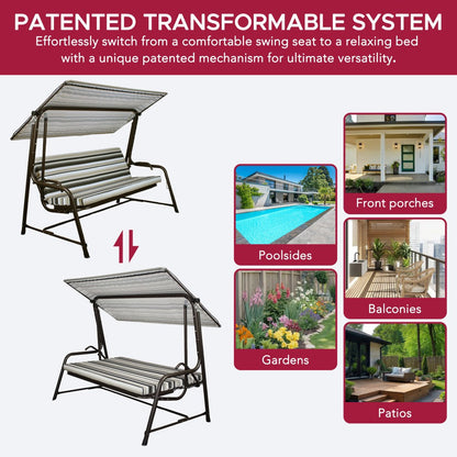 Mazonvintage 4-Seat Italian-Made Patio Swing Chair / Bed with Adjustable Canopy and Cushions – Stripe