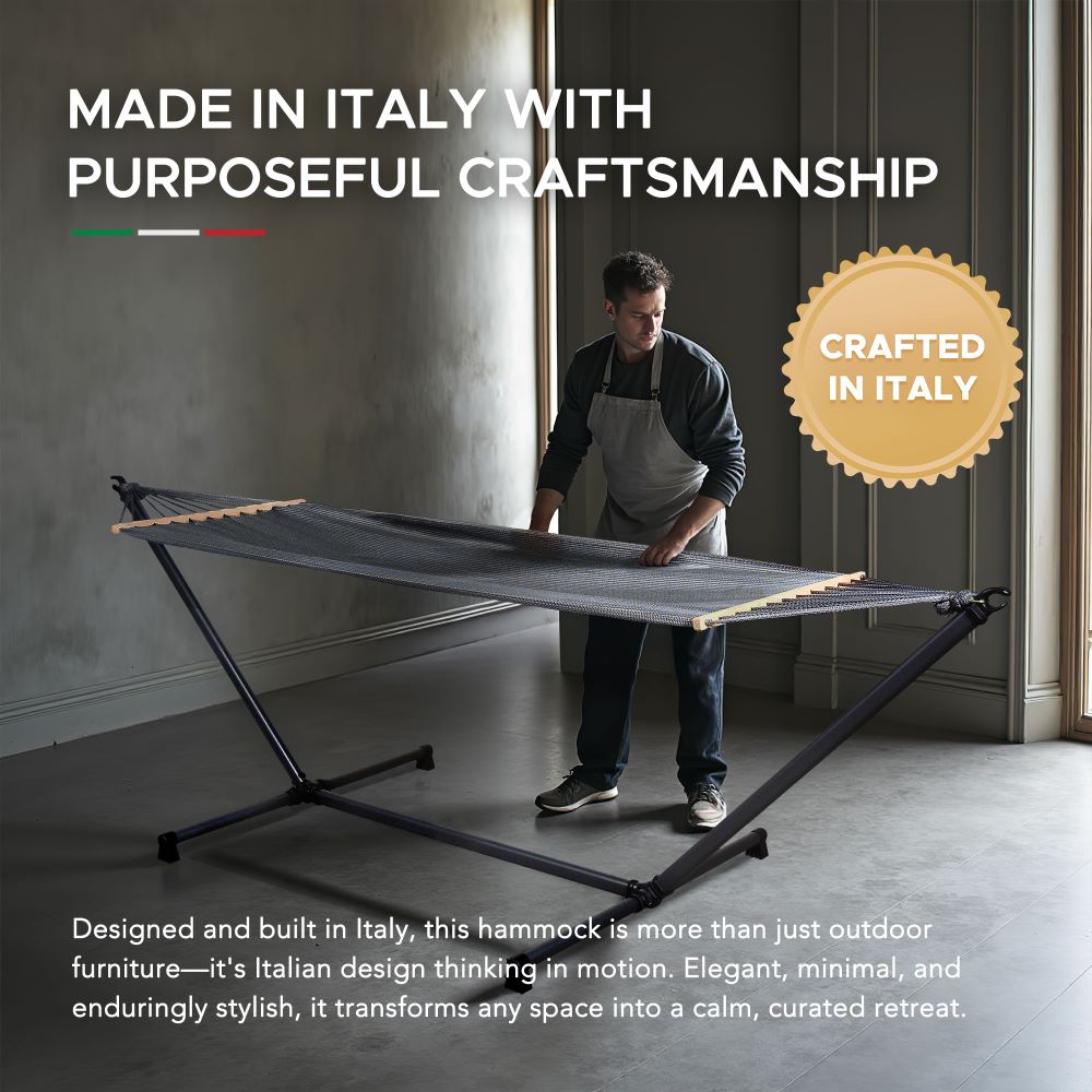MazonvintageLuxury Portable Hammock with Stand–Made in Italy, Ultra-Light and Tool-Free Setup