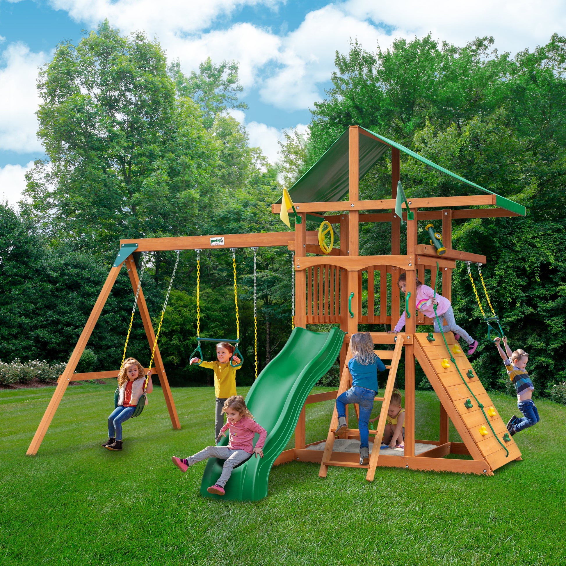 MazonvintagePlaysets Outing With Trapeze Bar Swing Set