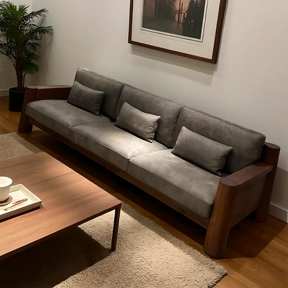 High-class Ash Wood Sofa – Modern design | Natural Ash wood frame + Soft fabric cushion 