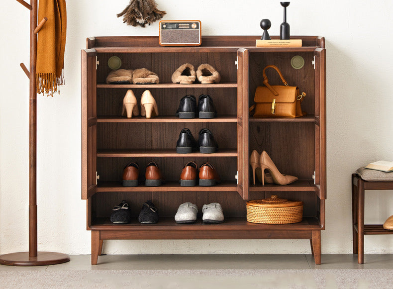 Mazonvintage-Alchemy Grille Doors Walnut Wood Shoe Cabinet