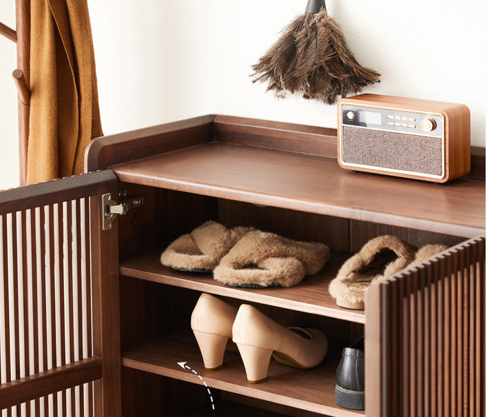 Mazonvintage-Alchemy Grille Doors Walnut Wood Shoe Cabinet