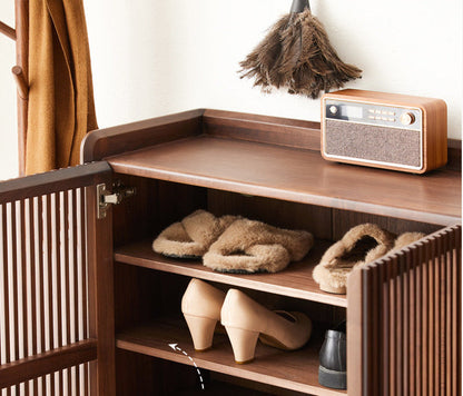 Mazonvintage-Alchemy Grille Doors Walnut Wood Shoe Cabinet