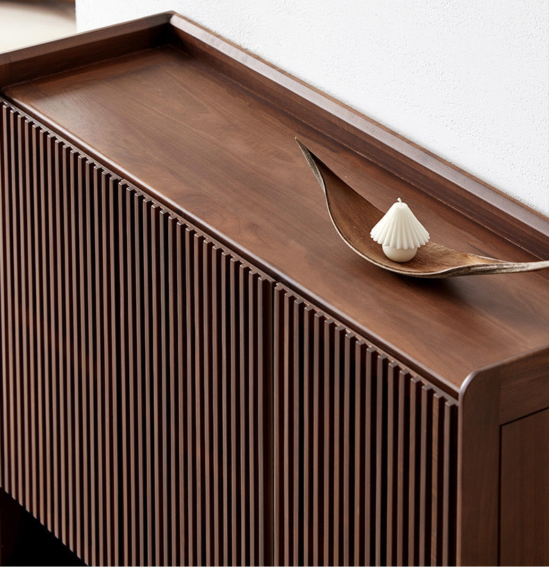 Mazonvintage-Alchemy Grille Doors Walnut Wood Shoe Cabinet