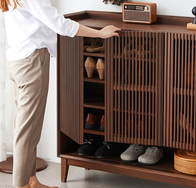 Mazonvintage-Alchemy Grille Doors Walnut Wood Shoe Cabinet