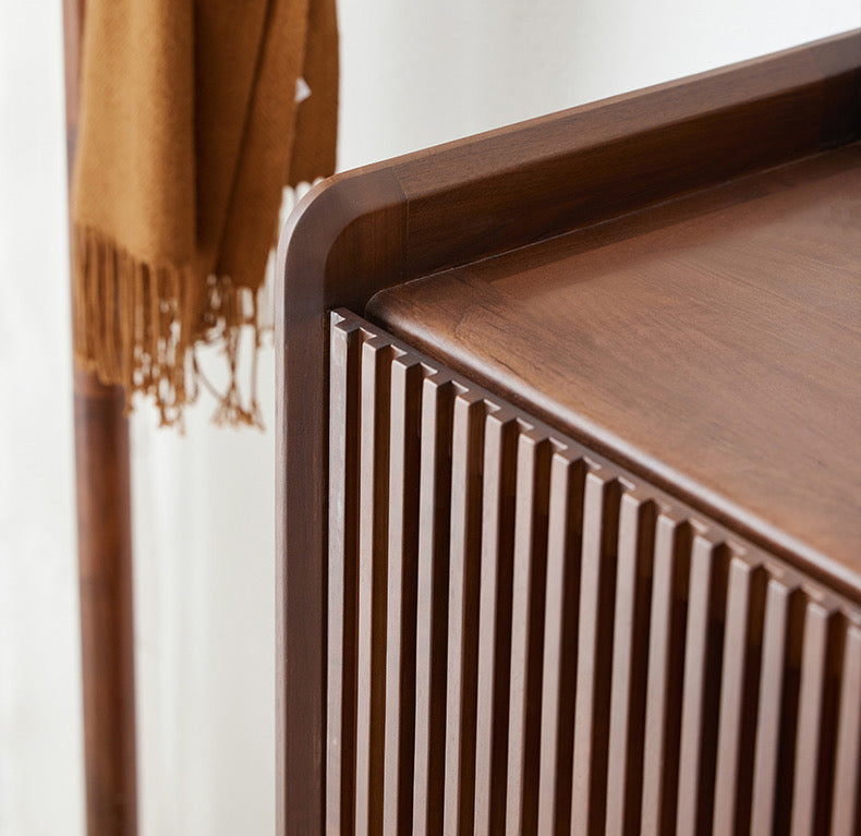 Mazonvintage-Alchemy Grille Doors Walnut Wood Shoe Cabinet