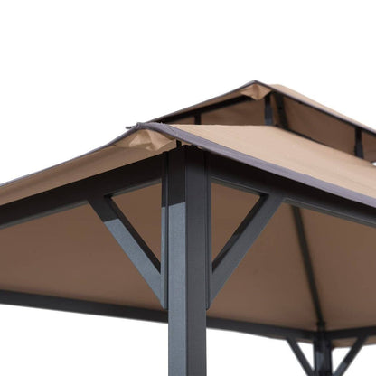 Mazonvintage Outdoor Patio 5x8 Khaki 2-Tier Steel Backyard Soft Top Grill Gazebo with Bar Shelves and Hooks